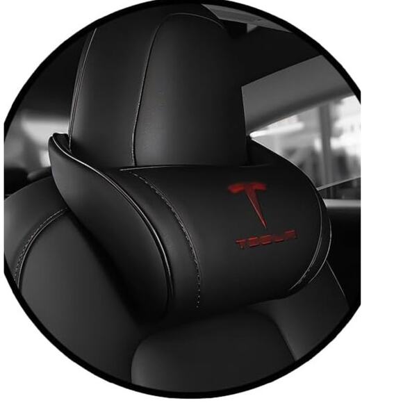 2 pieces Tesla Cushion Neck Headrest Premium Detachable Support Black & Red NEW - Picture 1 of 7